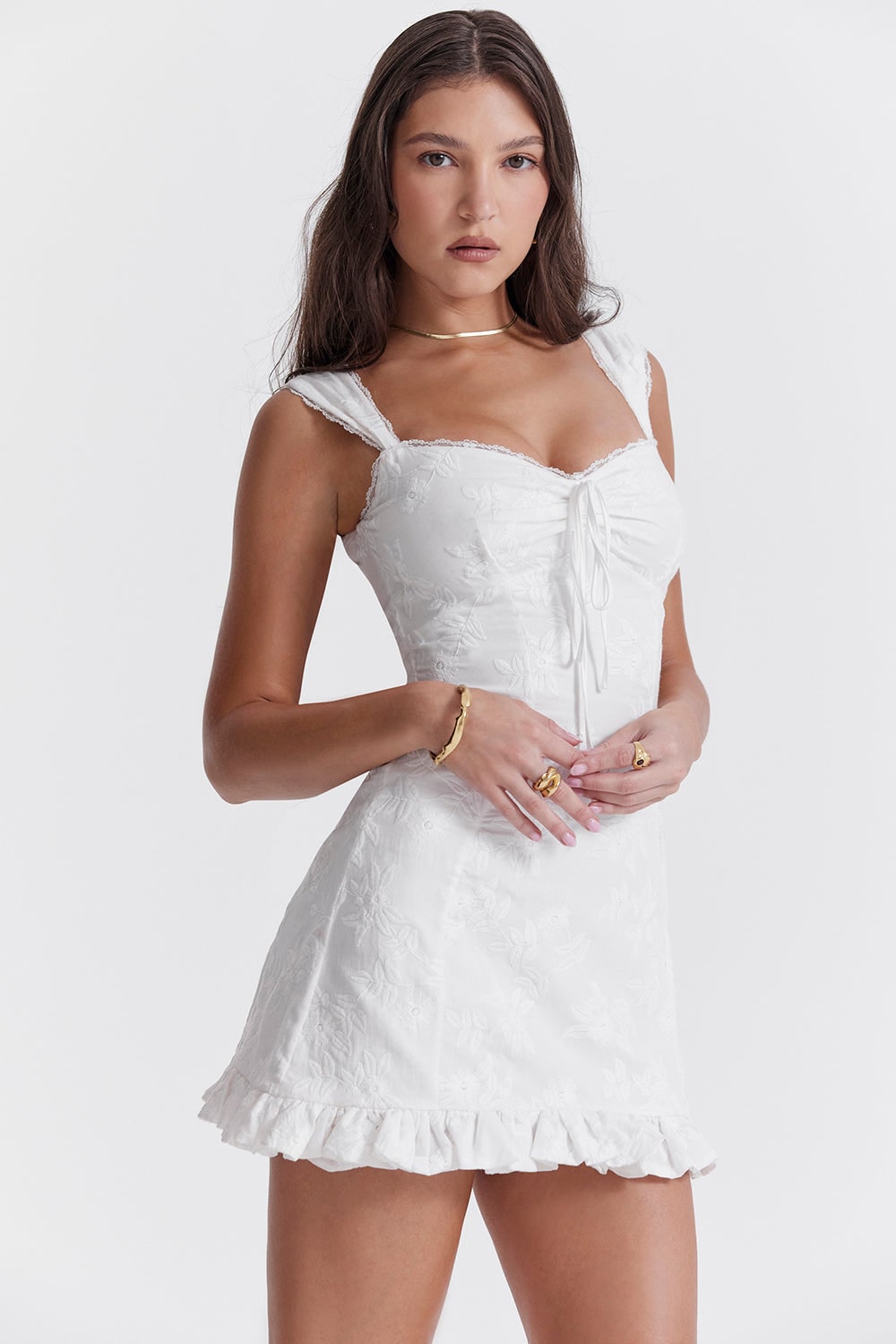 Women's Homecoming Dress Mini with Floral Embroidery and Ruffled Hem for Grad - Image 4