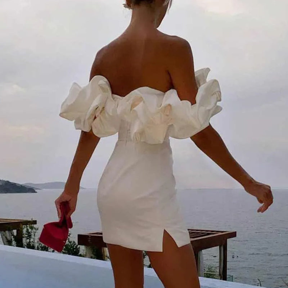 Women's Homecoming Dress Ruffle Mini Satin Strapless with Dramatic Off-Shoulder - Image 6