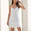 Women's Homecoming Dress Sparkly Sequin with Feather Hem V-Neckline Spaghetti Straps - Image 1
