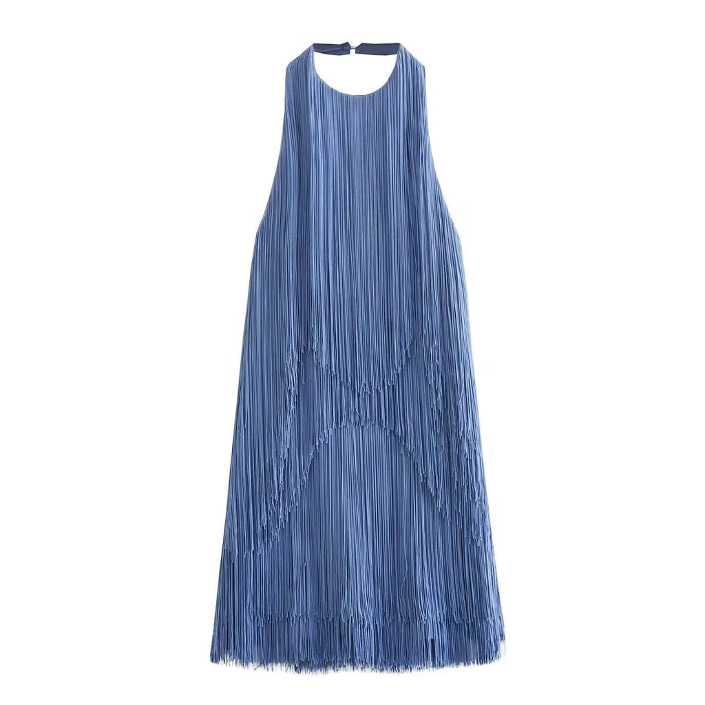 Women's Homecoming Fringe Mini Dress with Halter Neck Open Back Cocktail Party - Image 4