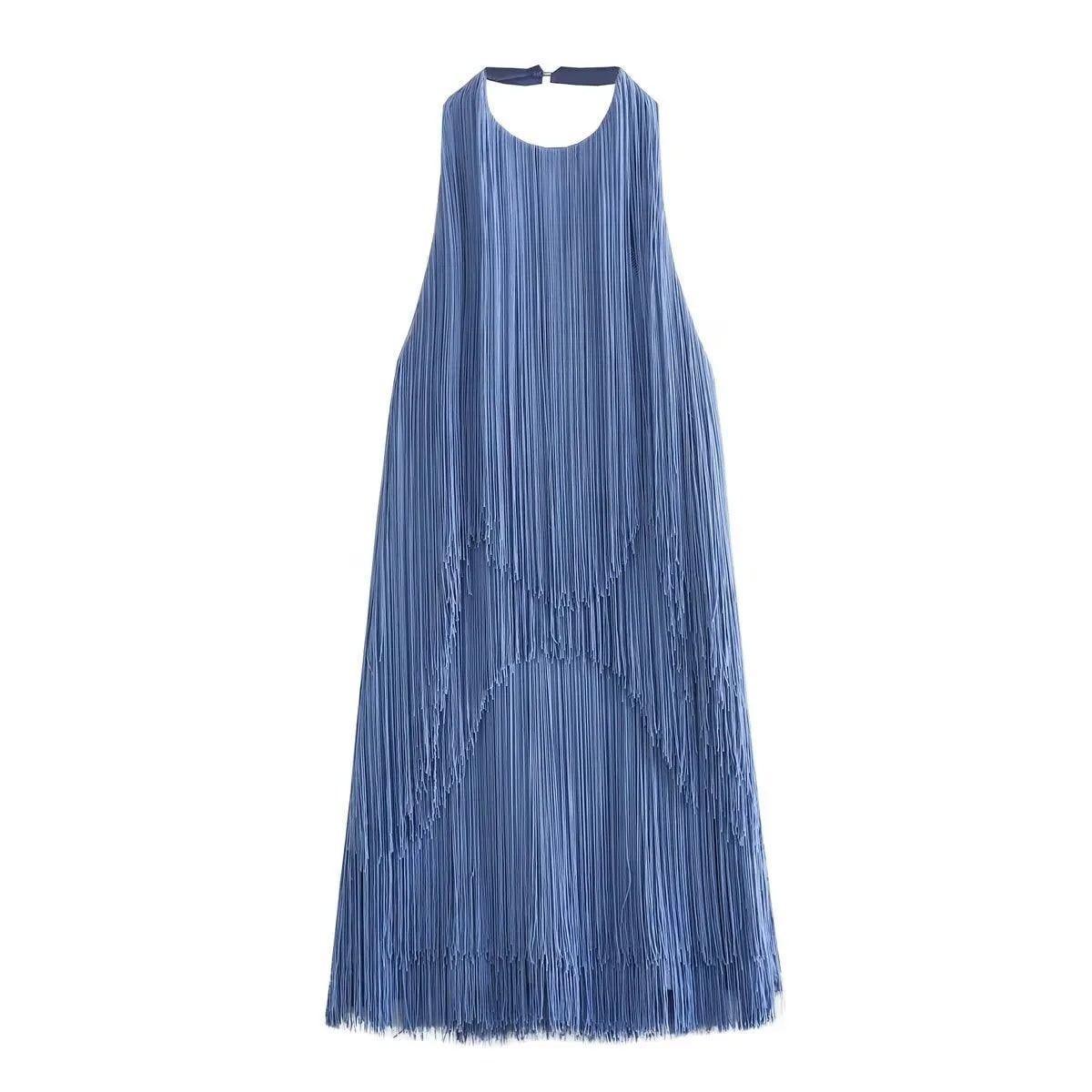 Women's Homecoming Fringe Mini Dress with Halter Neck Open Back Cocktail Party - Image 4