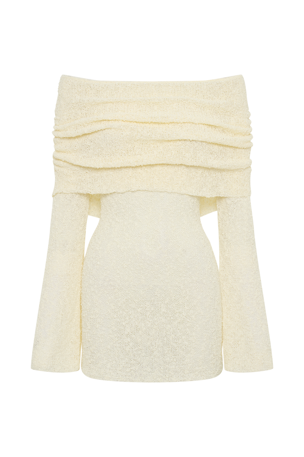 Women's Homecoming Knit Mini Dress with Off Shoulder Long Sleeves and Bell Cuffs - Image 6