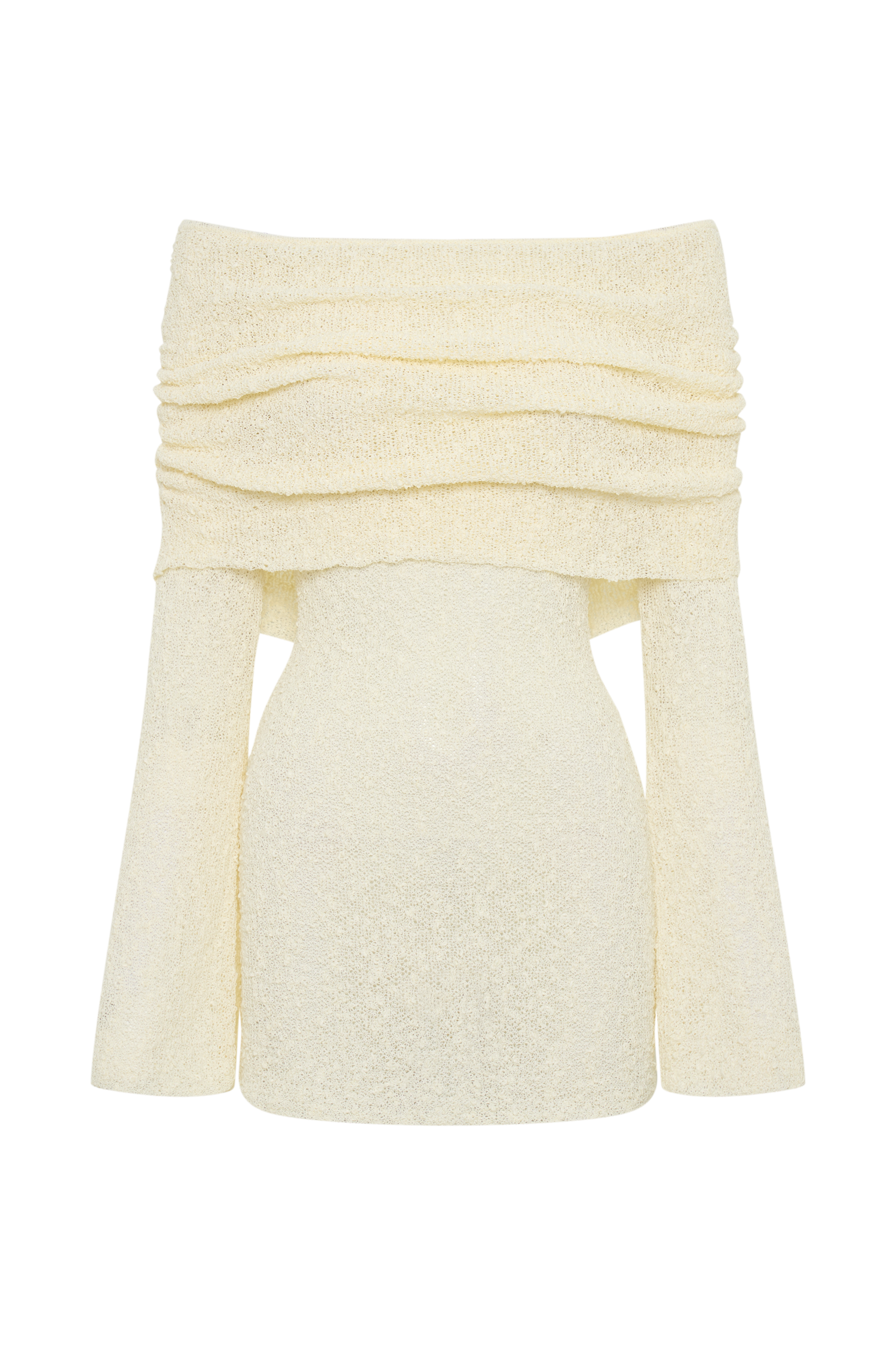 Women's Homecoming Knit Mini Dress with Off Shoulder Long Sleeves and Bell Cuffs - Image 6