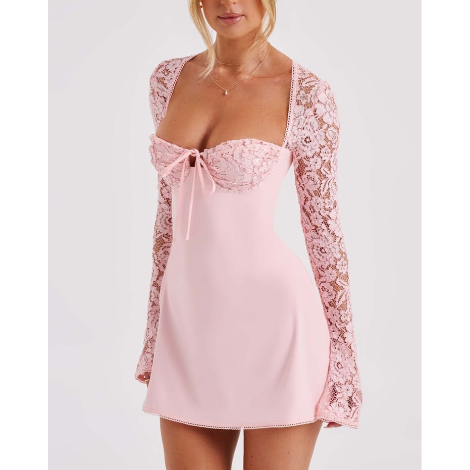 Women's Homecoming Long Sleeve Mini Dress with Lace and Corset Back - Image 5