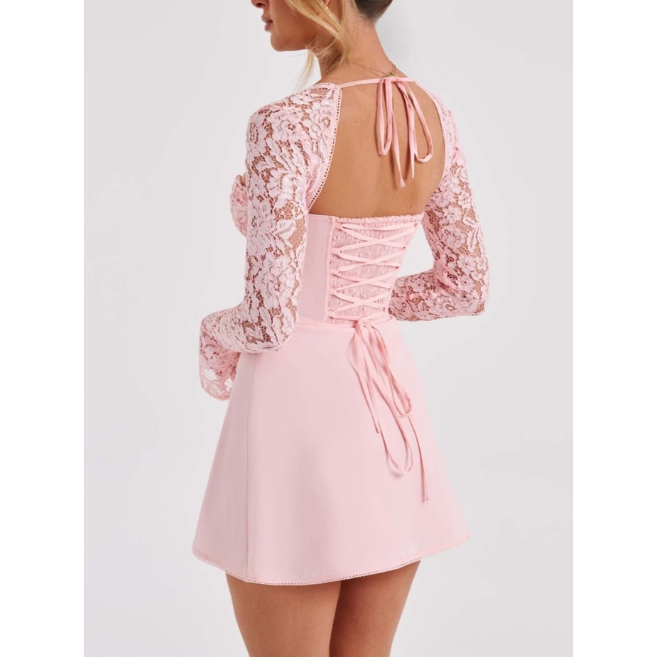 Women's Homecoming Long Sleeve Mini Dress with Lace and Corset Back - Image 6