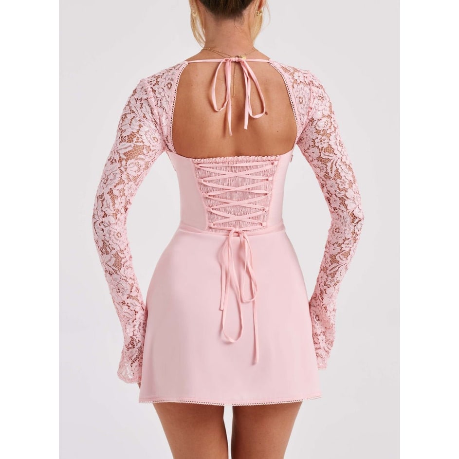 Women's Homecoming Long Sleeve Mini Dress with Lace and Corset Back - Image 7