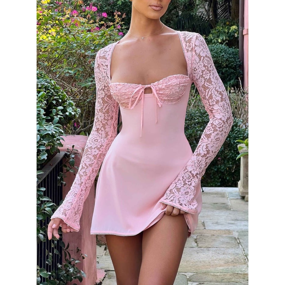 Women's Homecoming Long Sleeve Mini Dress with Lace and Corset Back - Image 8