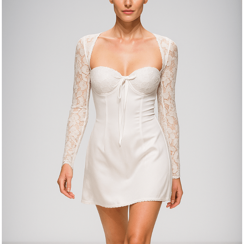 Women's Homecoming Long Sleeve Mini Dress with Lace and Corset Back - Image 9