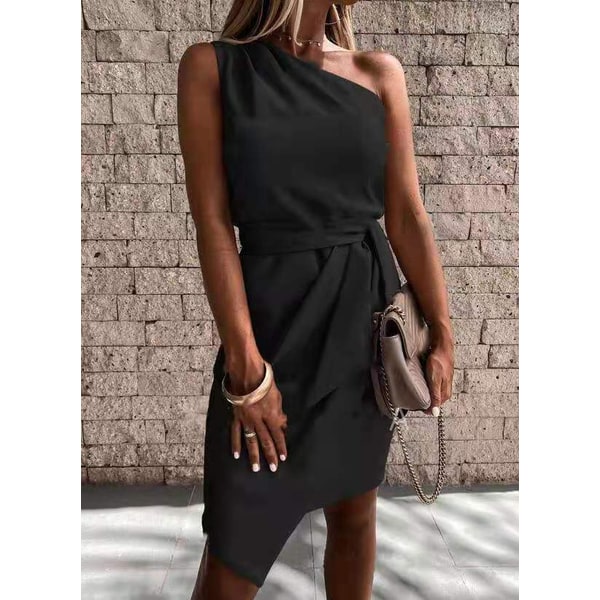 Women's Homecoming Midi Wrap Dress with One Shoulder Tie Waist and Asymmetric Tulip Hem - Image 2