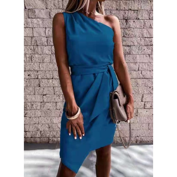 Women's Homecoming Midi Wrap Dress with One Shoulder Tie Waist and Asymmetric Tulip Hem - Image 3