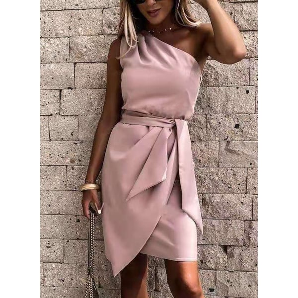 Women's Homecoming Midi Wrap Dress with One Shoulder Tie Waist and Asymmetric Tulip Hem - Image 4