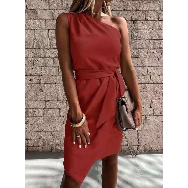 Women's Homecoming Midi Wrap Dress with One Shoulder Tie Waist and Asymmetric Tulip Hem - Image 5