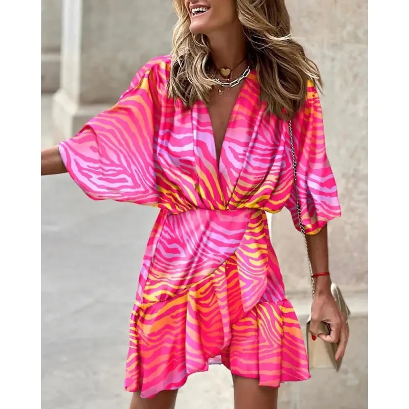 Women's Homecoming Mini Dress with Plunge V-Neck and Ruffled Hem - Image 1