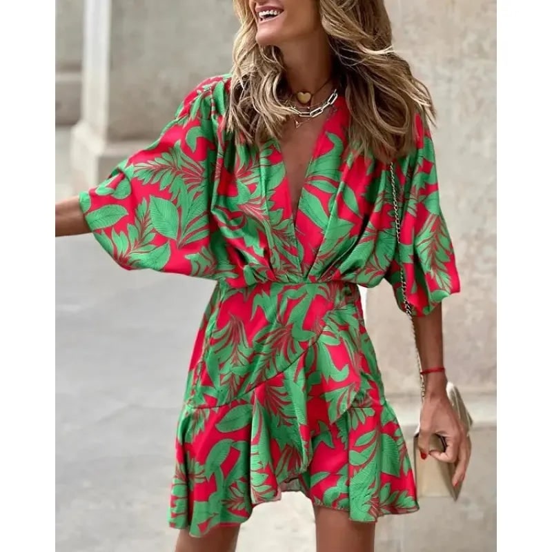 Women's Homecoming Mini Dress with Plunge V-Neck and Ruffled Hem - Image 2