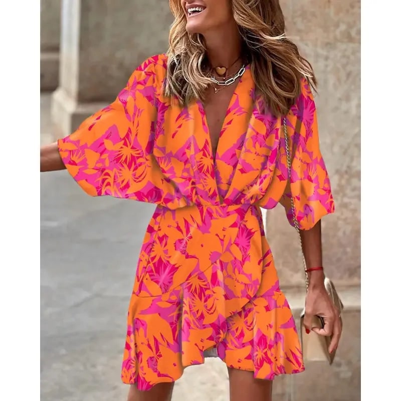 Women's Homecoming Mini Dress with Plunge V-Neck and Ruffled Hem - Image 3