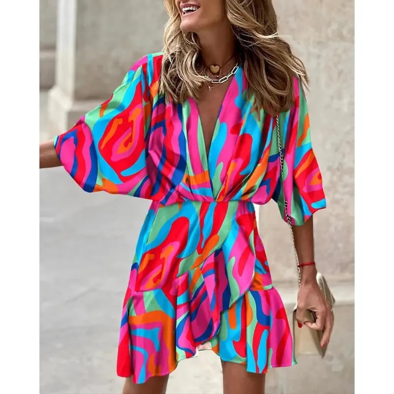 Women's Homecoming Mini Dress with Plunge V-Neck and Ruffled Hem - Image 4