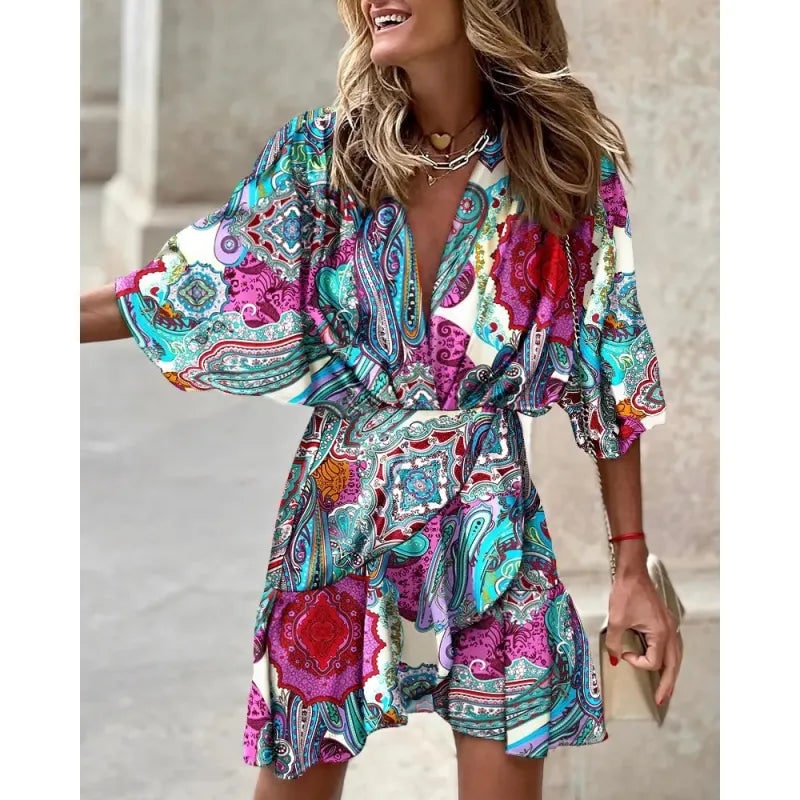 Women's Homecoming Mini Dress with Plunge V-Neck and Ruffled Hem - Image 5