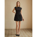 Women's Homecoming Mini Mock Neck Dress with Cap Sleeves and Flap Pockets - Image 1