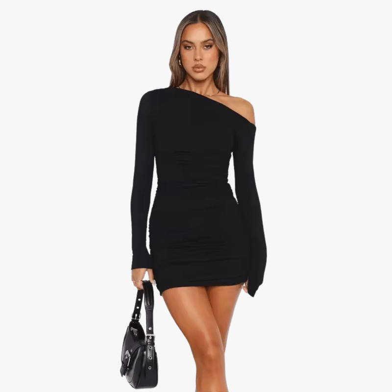 Women's Homecoming Ruched Mini Dress with Long Sleeves and Off Shoulder Neckline - Image 4