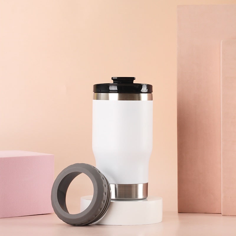Women's Insulated Stainless Steel Coffee Travel Mug with Non-Slip Silicone Ring and Leak Proof Lid - Image 6