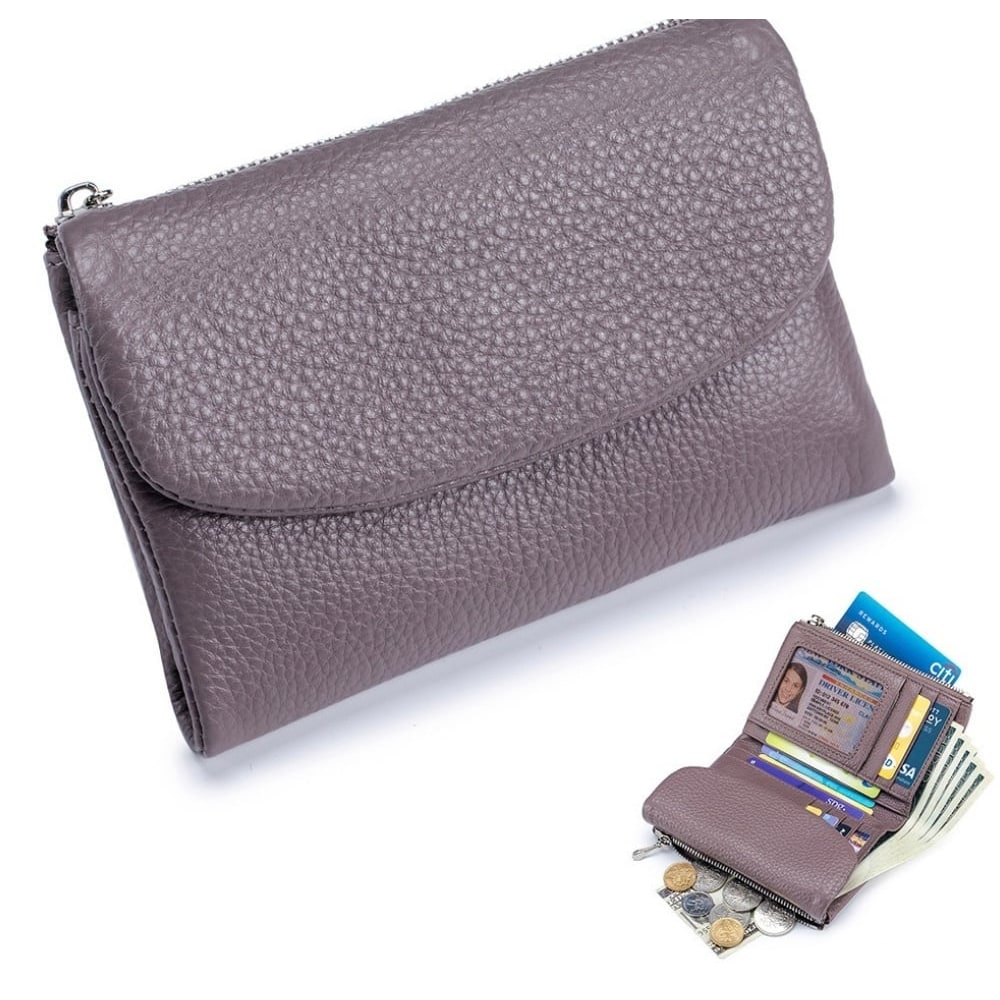 Women's Leather Bifold Wallet with Dual Zipper Pockets and Card Slots - Image 10