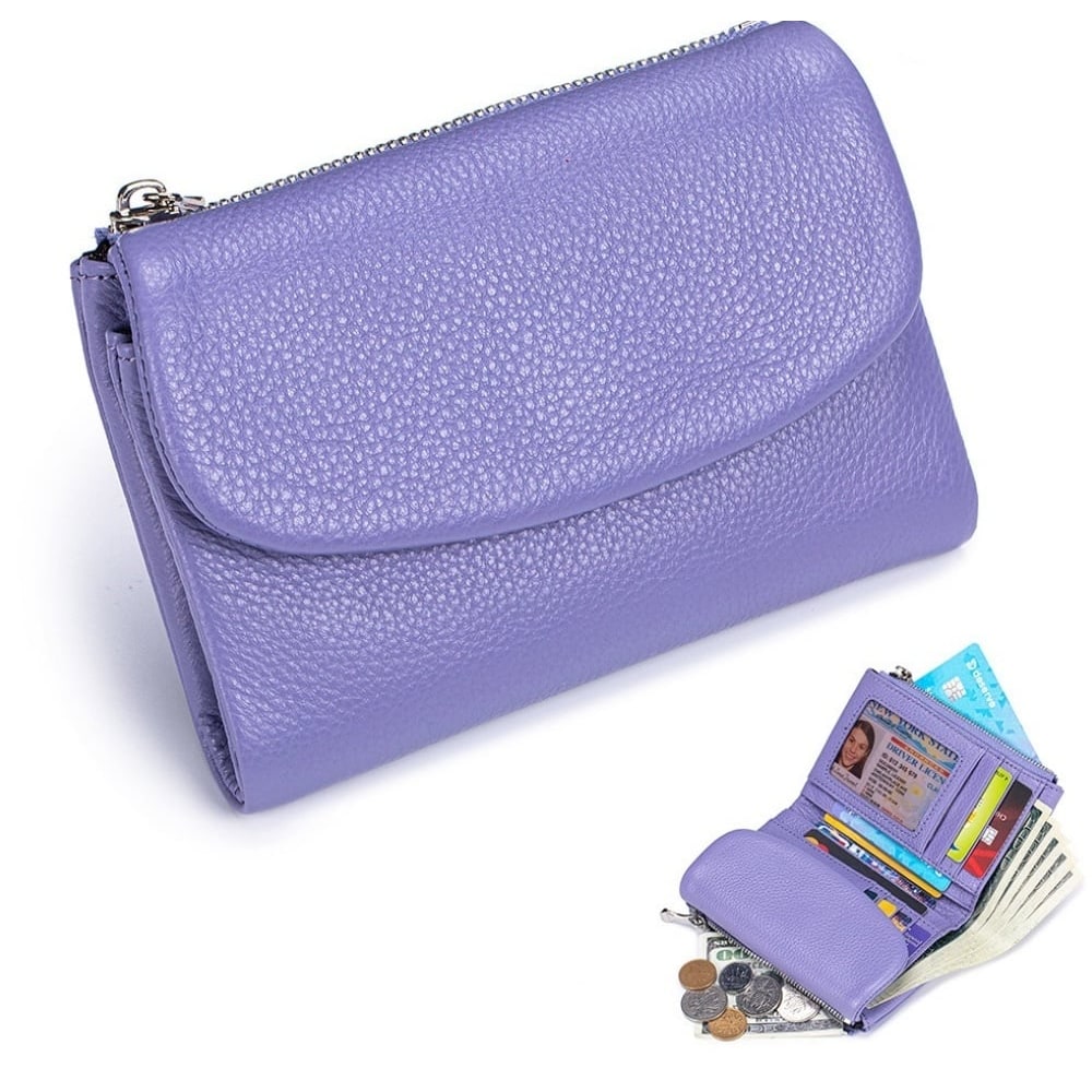 Women's Leather Bifold Wallet with Dual Zipper Pockets and Card Slots - Image 12