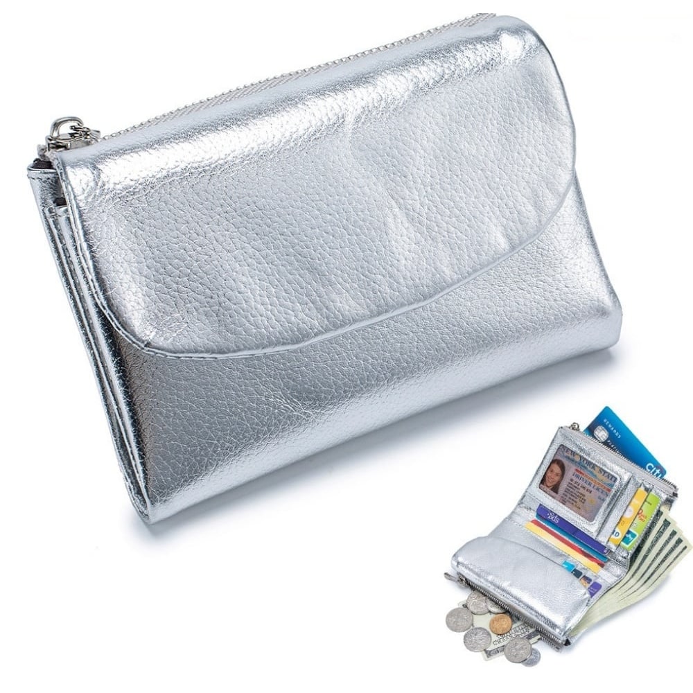 Women's Leather Bifold Wallet with Dual Zipper Pockets and Card Slots - Image 13