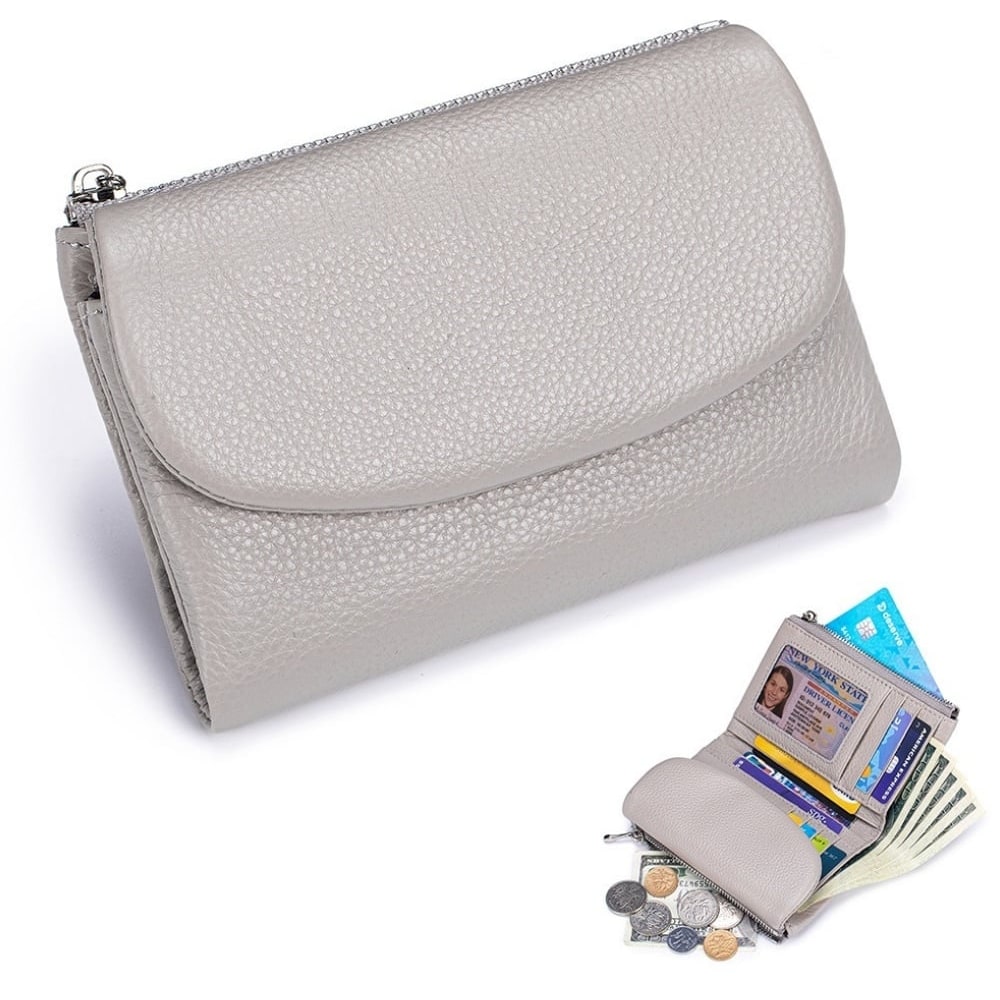 Women's Leather Bifold Wallet with Dual Zipper Pockets and Card Slots - Image 14