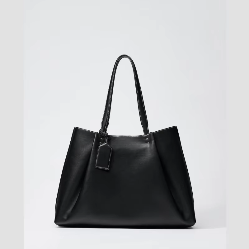 Women's Leather Tote Bag Purse with Contrast Stitching for Work and Shopping - Image 1