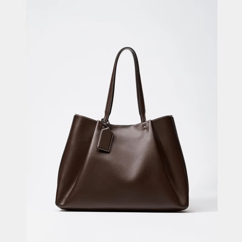 Women's Leather Tote Bag Purse with Contrast Stitching for Work and Shopping - Image 2