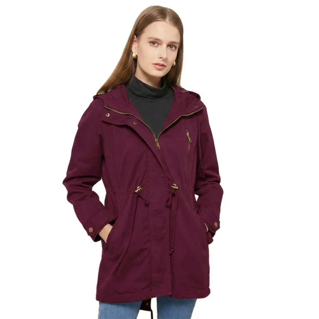 Women's Leather Utility Fleece Jacket with Drawstring Waist and Hood - Image 13