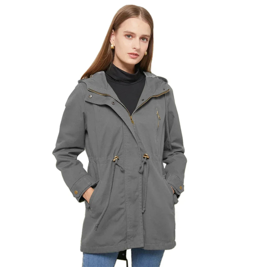 Women's Leather Utility Fleece Jacket with Drawstring Waist and Hood - Image 3