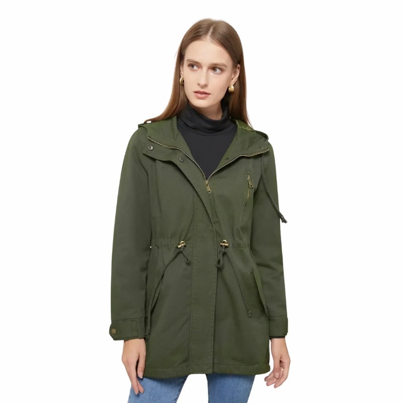 Women's Leather Utility Fleece Jacket with Drawstring Waist and Hood - Image 5