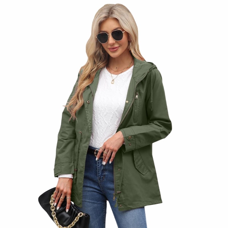 Women's Leather Utility Fleece Jacket with Drawstring Waist and Hood - Image 6