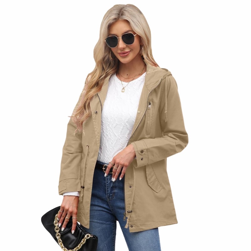 Women's Leather Utility Fleece Jacket with Drawstring Waist and Hood - Image 9