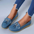 Womens Loafers Comfortable Slip Leather Pebbled Tassel Hardware - Image 10