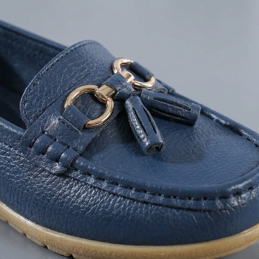 Womens Loafers Comfortable Slip Leather Pebbled Tassel Hardware - Image 5