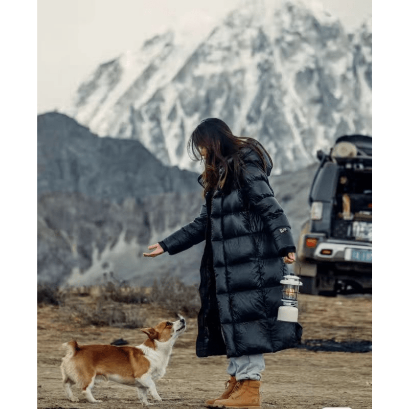 Women's Long Black Puffer Jacket with Hood Water-Resistant Quilted Winter Coat - Image 1