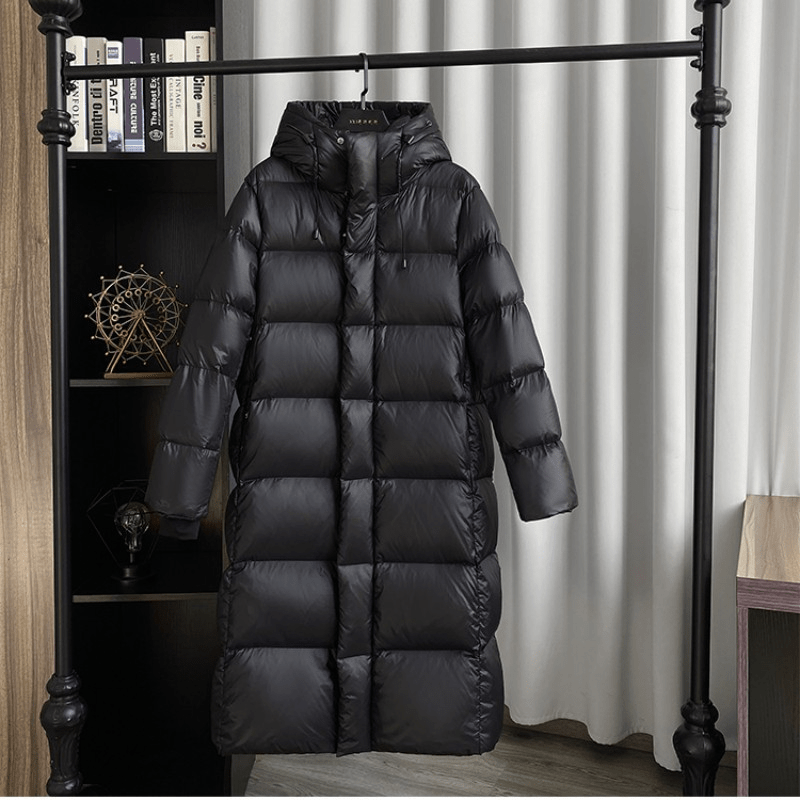 Women's Long Black Puffer Jacket with Hood Water-Resistant Quilted Winter Coat - Image 2