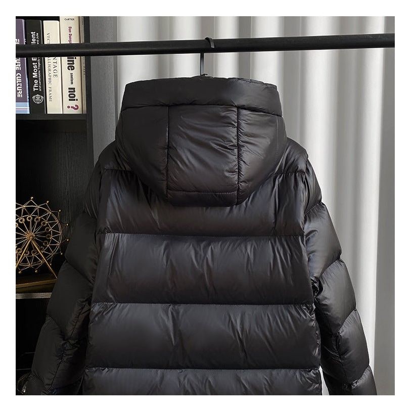 Women's Long Black Puffer Jacket with Hood Water-Resistant Quilted Winter Coat - Image 3