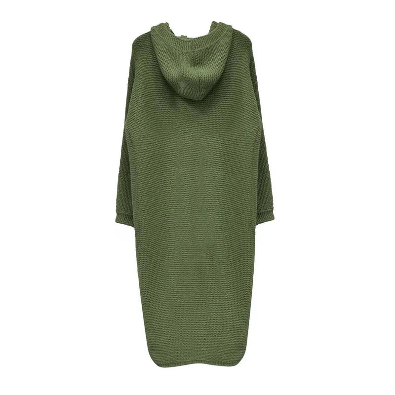Women's Long Hooded Cardigan Sweater with Ribbed Knit and Button Front - Image 4
