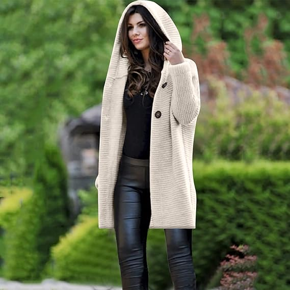 Women's Long Hooded Cardigan Sweater with Ribbed Knit and Button Front - Image 5