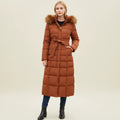 Women's Long Puffer Coat with Hooded Faux Fur Trim and Belted Waist - Image 1