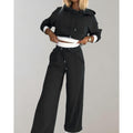 Women's Loungewear Set Cropped Hoodie and Wide Leg Sweatpants with Drawstring - Image 2