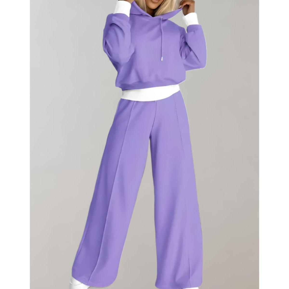 Women's Loungewear Set Cropped Hoodie and Wide Leg Sweatpants with Drawstring - Image 3