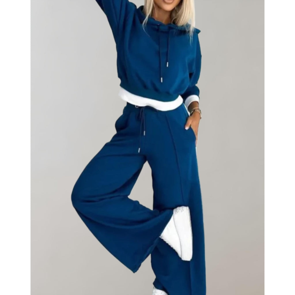Women's Loungewear Set Cropped Hoodie and Wide Leg Sweatpants with Drawstring - Image 5