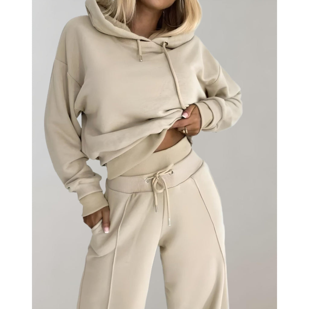 Women's Loungewear Set Cropped Hoodie and Wide Leg Sweatpants with Drawstring - Image 6