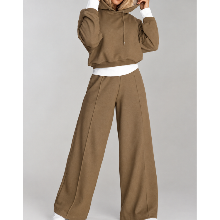 Women's Loungewear Set Cropped Hoodie and Wide Leg Sweatpants with Drawstring - Image 7