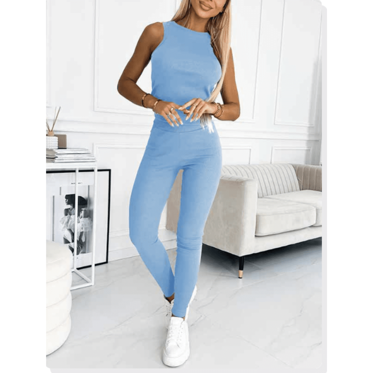 Women's Loungewear Set Tracksuit with Oversized Hoodie Tank and High Waist Leggings - Image 2