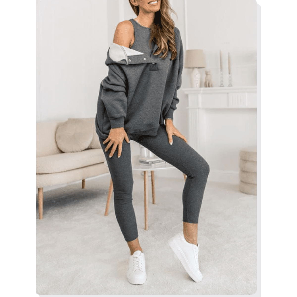 Women's Loungewear Set Tracksuit with Oversized Hoodie Tank and High Waist Leggings - Image 5